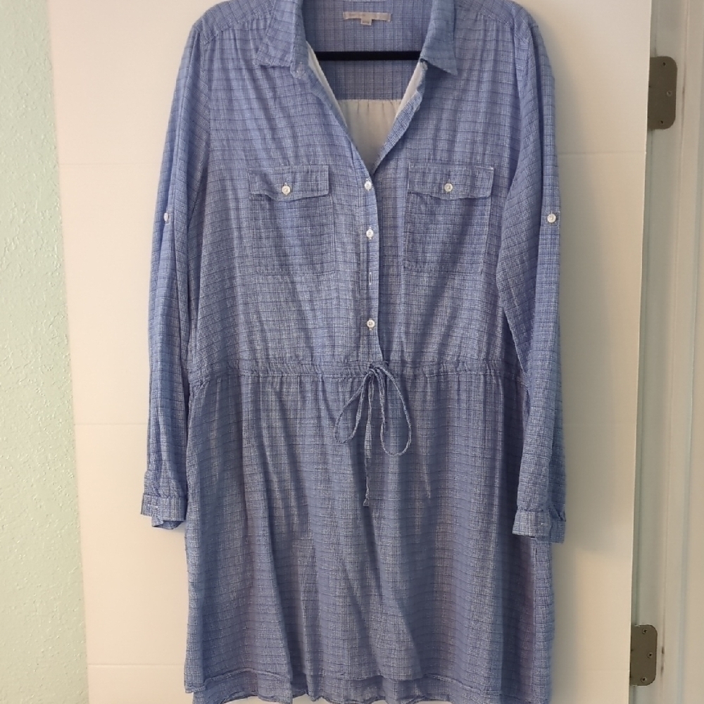 GAP Preppy Light Double Layer Cotton Light Blue Plaid HalfButton-Up Shirt Dress